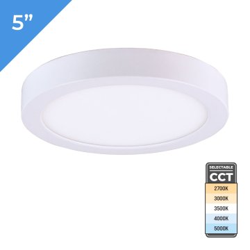                             5 inch Flush Mount LED Downlight. 10 watts. Selectable CCT and TRIAC Dimmable. 50 watt Incandescent Equivalent. Up To 710 Lumens                            
                        
                                           