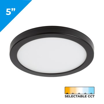 5" Low Profile LED Flush Mount Downlight - 10W - Selectable CCT - Dimmable - Up to 650 Lumens - Black Trim