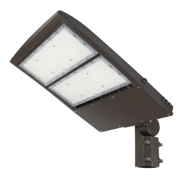 Side view of the 300W LED parking lot area light with slipfitter knuckle mount