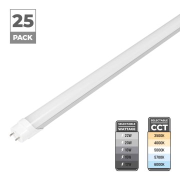 48" Integrated T8 LED Fixture - Type A/B - Ballast Compatible / Ballast Bypass - Selectable Wattage and CCT - Up 2,640 Lumens - 25-Pack