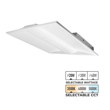 2x2 LED Recessed Troffer Light – Field-Selectable Wattage & CCT - Up To 5,000 Lumens - 20W / 30W / 40W