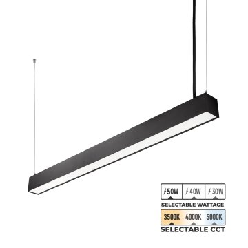 4’ LED Linear Up/Down Pendant Light - Selectable Wattage and CCT - Up to 6,500 Lumens - 30W / 40W / 50W - 3500K / 4000K / 5000K - Black