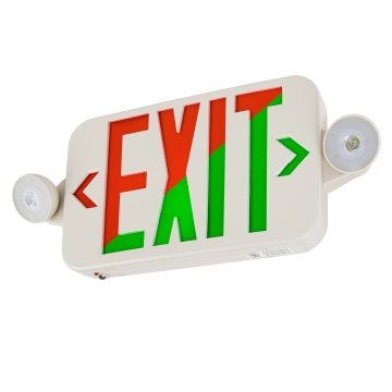 Combo LED Emergency Exit Sign With Adjustable Light Heads - Single or Double Face - Red / Green - Single / 6-Pack