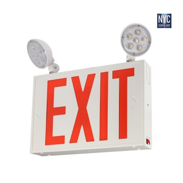 New York City Approved LED Exit Sign With Adjustable Light Heads - Steel Construction - Red
