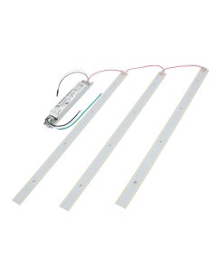 Components of the 40W LED magnetic strip troffer retrofit kit for 2x2 troffers