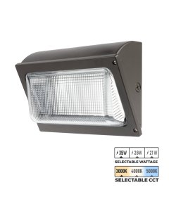                             LED Wall Pack With Selectable CCT and Wattage - Glass Lens - 4,725 Lumens - 21W / 28W / 35W - 3000K / 4000K / 5000K
                        