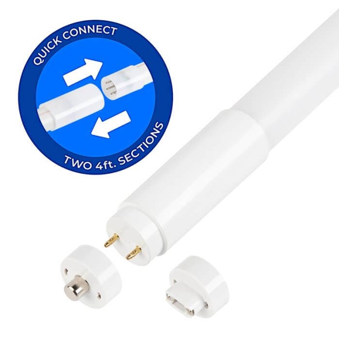A T8 base tube light that comes with R17D and FA8 adapters.