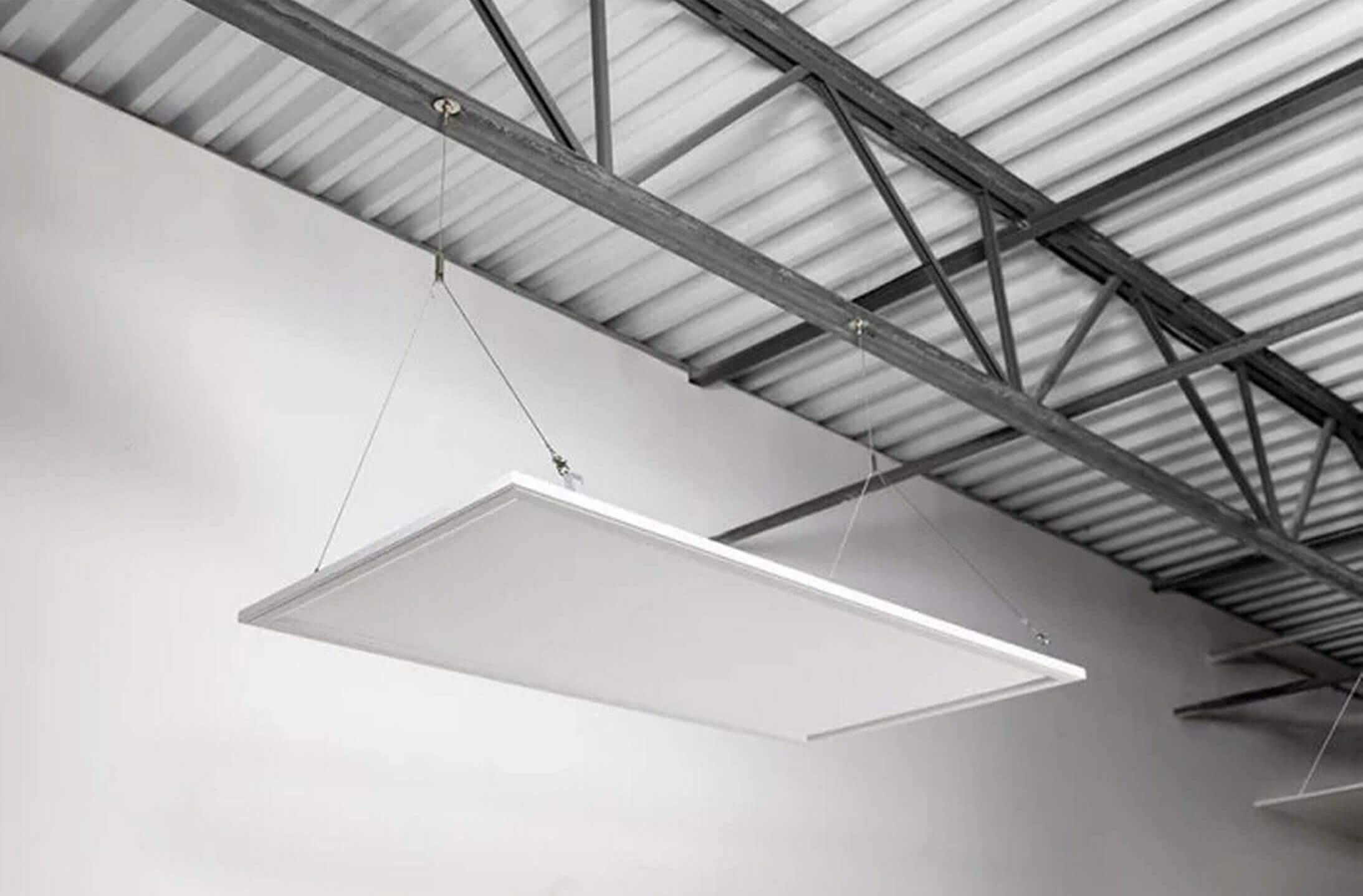 Panel light fixture installed with suspension mounting Panel light with suspension mounting